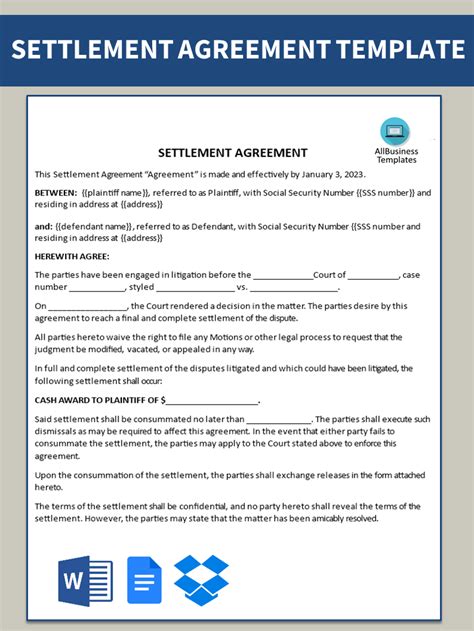 FREE 14+ Settlement Agreement Samples and Templates in PDF MS Word Google Docs Pages