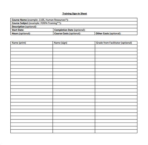 FREE 15+ Sample Training Sign in Sheet Templates in Google Docs
