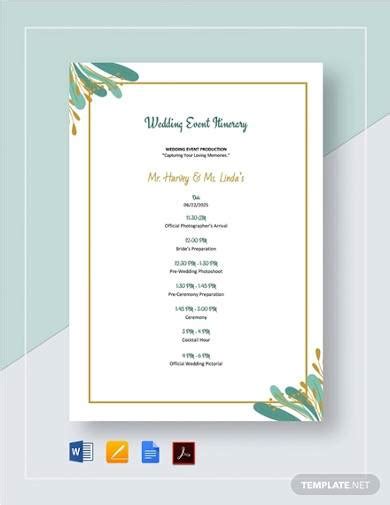 FREE 16+ Wedding Itinerary Samples in MS Word PSD AI Publisher