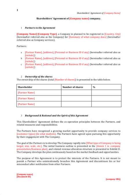 FREE 17+ Shareholders Agreement Samples and Templates in PDF MS Word