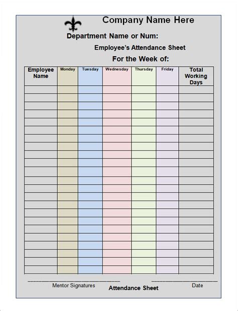 FREE 18+ Attendance Sheet Templates in PDF MS Word Excel Employee