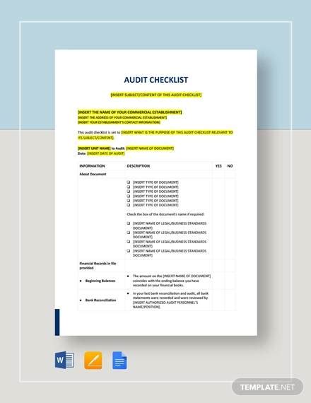 FREE 18+ Audit Checklist Templates in PDF MS Word Excel Apple Pages
