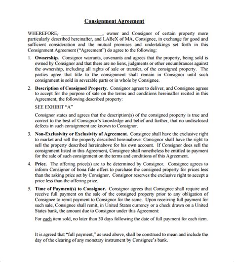 FREE 18+ Sample Consignment Agreement Templates in Google Docs MS