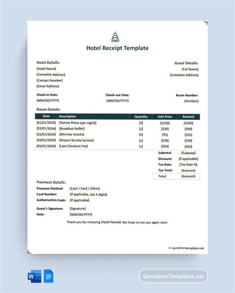 FREE 19+ Sample Hotel Receipt Templates in Google Docs Google Sheets