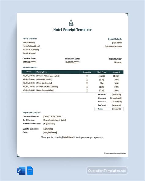 FREE 19+ Sample Hotel Receipt Templates in Google Docs Google Sheets Excel MS Word