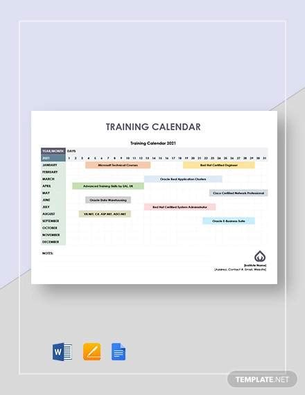 FREE 19+ Training Calendar Templates in Google Docs MS Word Apple