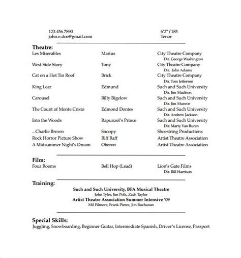 FREE 20+ Useful Sample Acting Resume Templates in PDF MS Word PSD Publisher Pages