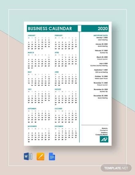 FREE 21+ Business Calendar Templates in MS Word PDF Google Docs