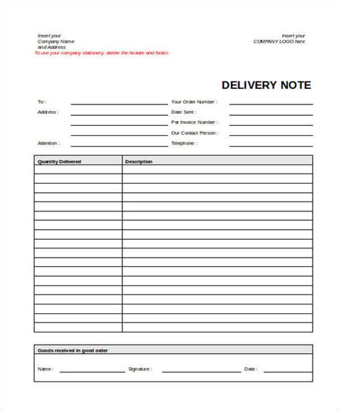 FREE 21+ Delivery Note Templates in MS Word PDF