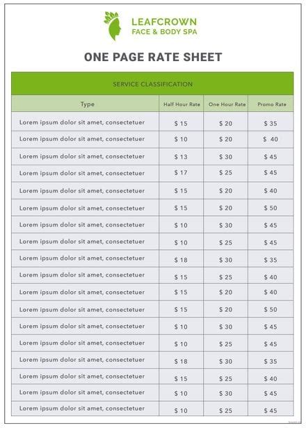 FREE 21+ Rate Sheet Templates in PDF