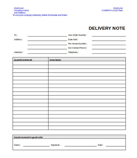 FREE 21+ Sample Delivery Note Templates in MS Word Numbers Pages