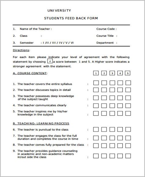 FREE 21+ Student Feedback Forms in PDF MS Word Excel