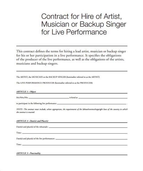 FREE 22+ Sample Music Contract Templates in PDF MS Word Google Docs Apple Pages