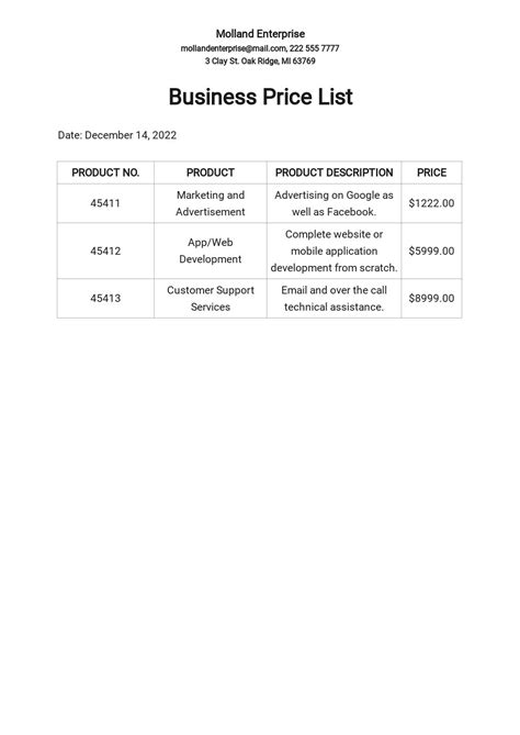 FREE 23+ Price List Samples in MS Word Pages Google Docs Google