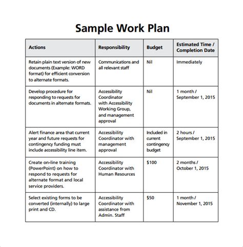 FREE 23+ Sample Work Plan Templates in Google Docs MS Word Pages PDF
