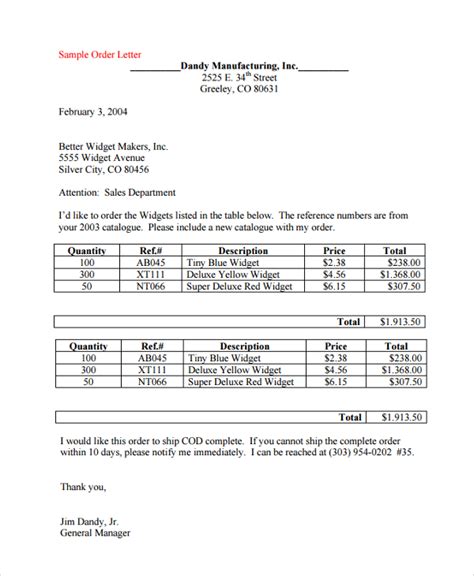 FREE 24+ Sample Order Letter Templates in PDF MS Word Pages
