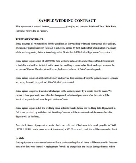 FREE 25+ Sample Wedding Contracts in Google Docs MS Word Pages PDF
