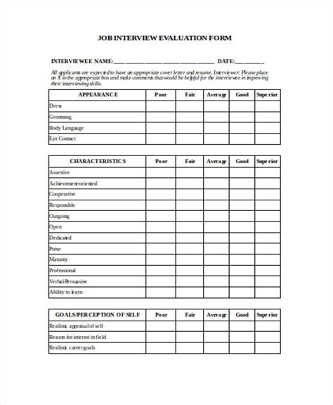 FREE 27+ Sample Interview Evaluation Forms in PDF MS Word Excel