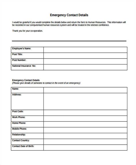 FREE 33+ Emergency Contact Forms in PDF Excel MS Word
