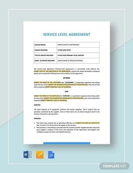 FREE 34+ Sample Service Level Agreement Templates in MS Word PDF