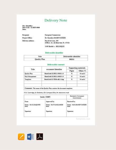 FREE 36+ Sample Delivery Note Templates in MS Word Numbers Pages