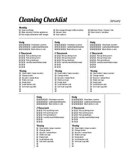 FREE 38+ Cleaning Checklist Templates in MS Word Excel PDF Pages