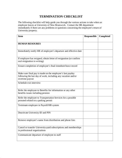 FREE 4+ Employee Termination Checklist Forms in MS Word Excel PDF