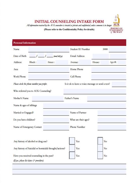 FREE 4+ Initial Counseling Forms in MS Word PDF