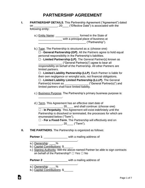 FREE 4+ Partnership Agreement Short Forms in PDF MS Word