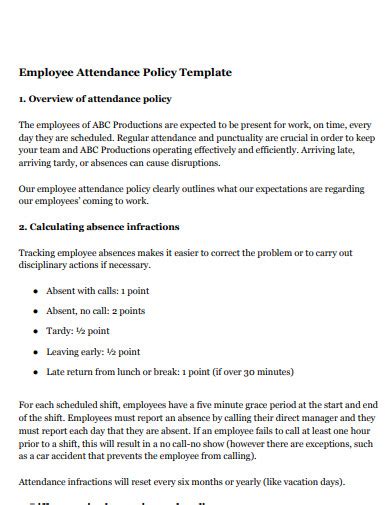 FREE 5+ Employee Attendance Policy Templates in Google Docs MS Word