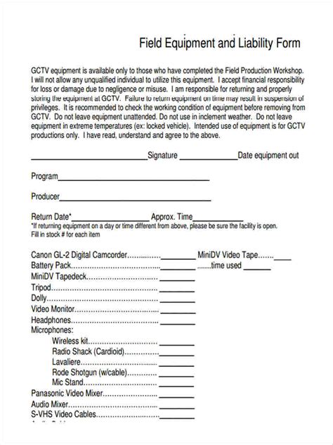 FREE 5+ Equipment Liability Forms in MS Word PDF