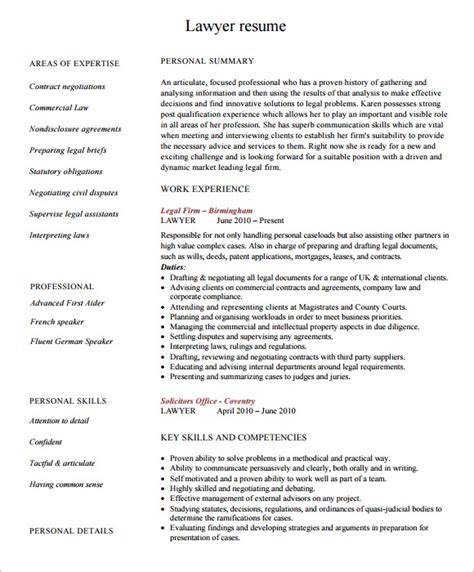 FREE 5+ Lawyer Resume Templates in PDF PSD MS Word