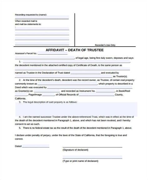 FREE 5+ Sample Affidavit of Death Forms in MS Word PDF