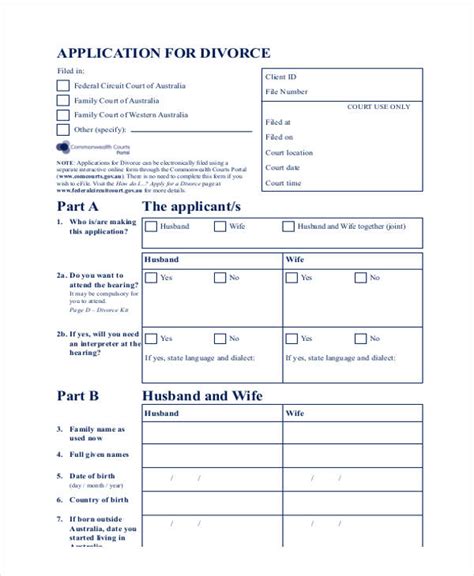 FREE 5+ Sample Divorce Application Forms in PDF MS Word