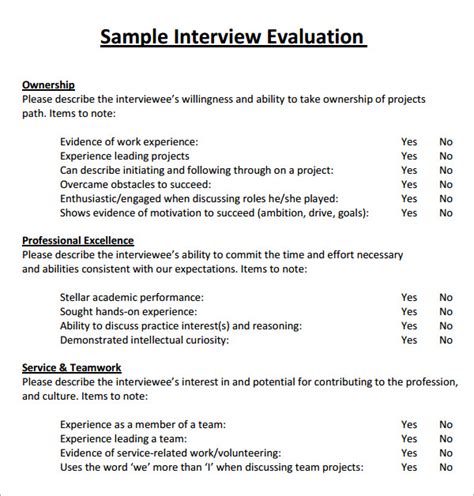FREE 5+ Sample Interview Evaluation Templates in PDF