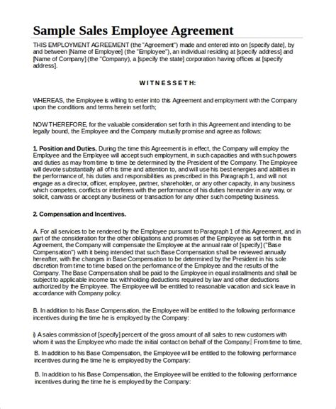 FREE 5+ Sample Sales Employment Agreement Templates in PDF MS Word