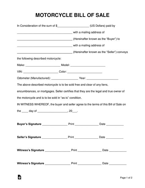 FREE 6+ Motorcycle Bill of Sale Forms in PDF MS Word