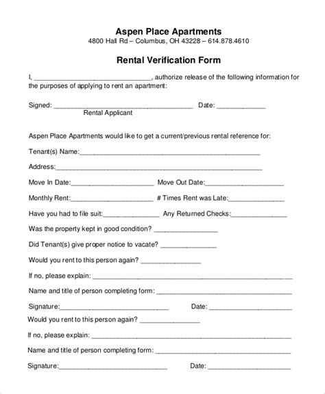 FREE 6+ Rental Verification Forms in PDF MS Word