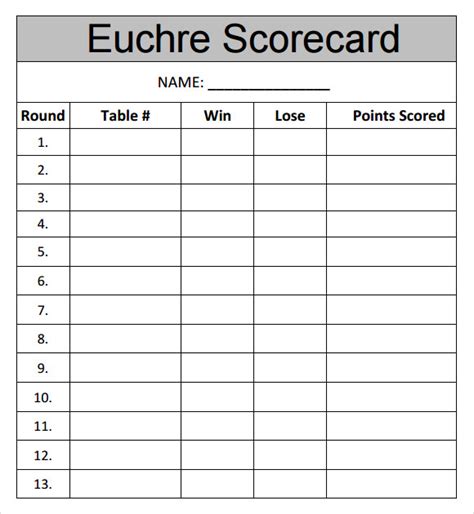 FREE 6+ Sample Euchre Score Card Templates in MS …