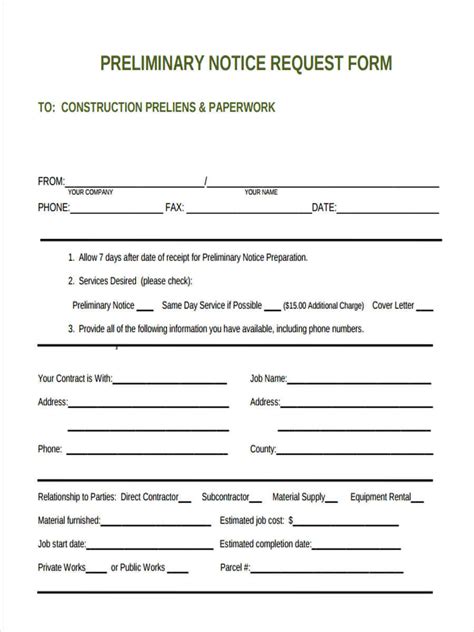 FREE 6+ Sample Preliminary Notice Forms in MS Word PDF