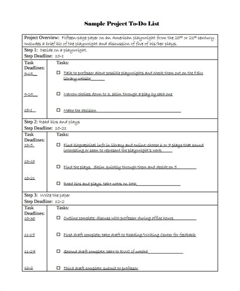 FREE 6+ Sample Project to do List Templates in PDF