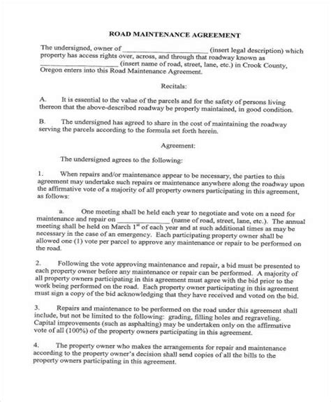 FREE 6+ Sample Road Maintenance Agreement Forms in PDF MS Word
