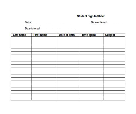 FREE 6+ Sample Student Sign In Sheet Templates in MS Word PDF