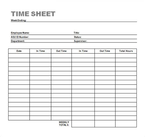 FREE 6+ Sample Time Sheet Templates in PDF MS Word Excel