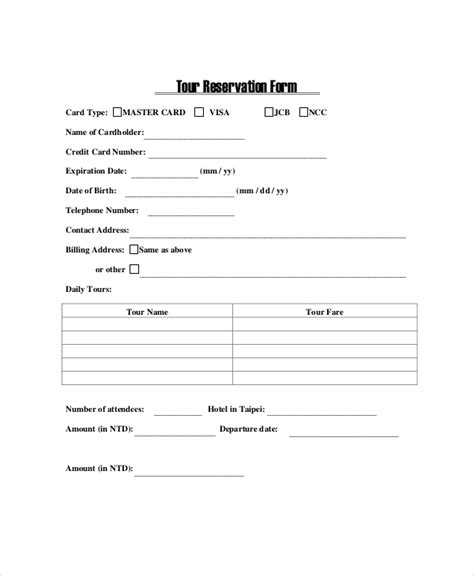 FREE 6+ Sample Tour Reservation Forms in PDF MS Word