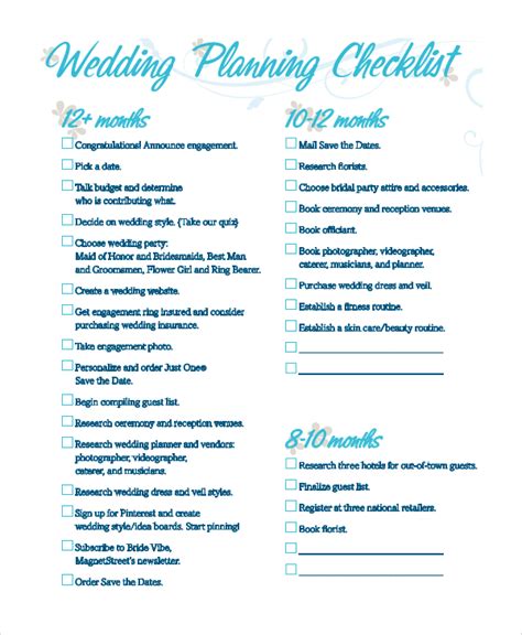 FREE 6+ Sample Wedding Planning Checklists in PDF MS Word Google