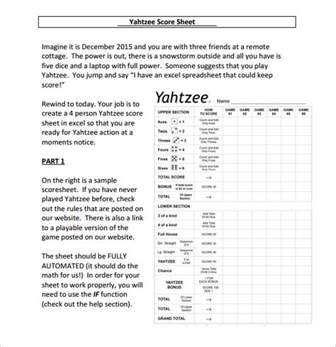 FREE 6+ Yahtzee Score Sheets Templates in Google Docs Google Sheets