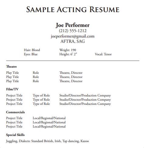 FREE 7+ Acting Resume Templates in Samples in PDF MS Word PSD
