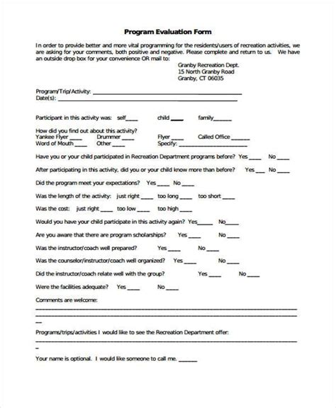FREE 7+ Activity Evaluation Forms in PDF MS Word