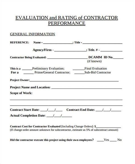 FREE 7+ Contractor Evaluation Forms in MS Word PDF